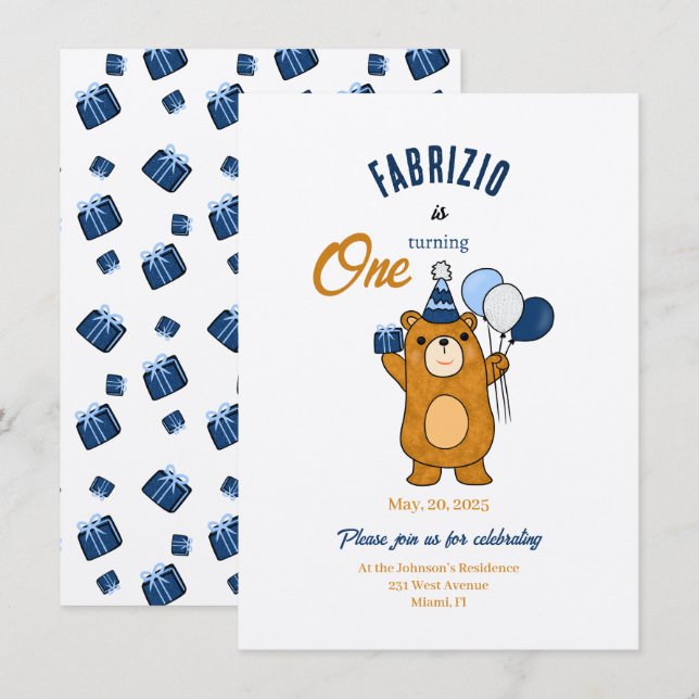 Convite Urso de pelúcia (Frente/Verso)