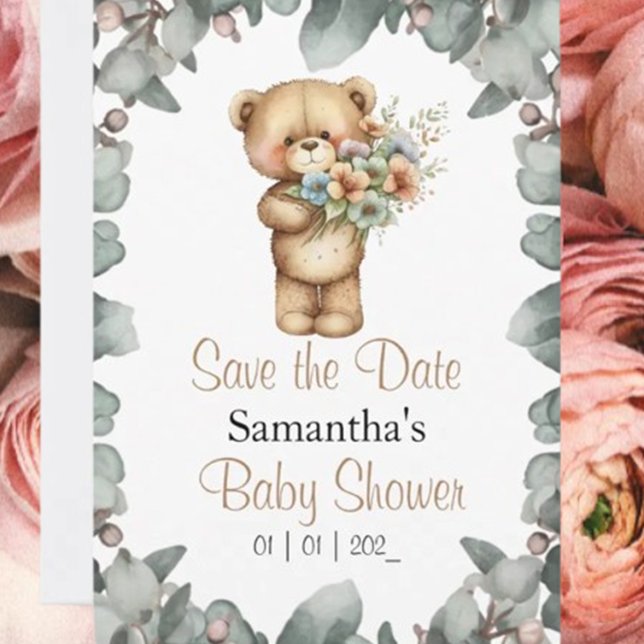 Convite Urso de Pelúcia  Aquarela Branco a Data (Get ready to celebrate with our Beary Cute Baby Shower Invitation! )