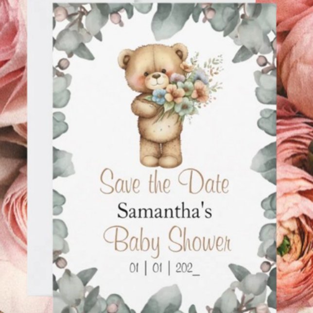 Convite Urso de Pelúcia  Aquarela Branco a Data (Get ready for an unforgettable celebration with our adorable teddy bear baby shower invitation! )