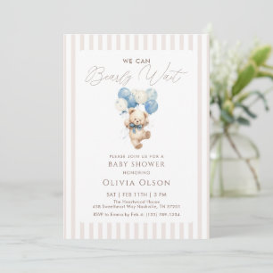 Convite Urso de pelúcia azul bege Beary Wait Chá de Bebê