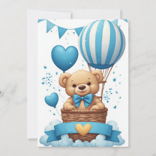 Convite Urso de pelúcia azul para chá de bebê 🧸