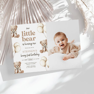 Convite Urso de pelúcia Boho Beary Primeiro Aniversário Fo