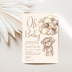 Convite Urso de pelúcia com balões para chá de bebê