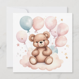 Convite Urso de pelúcia de balão aquarela