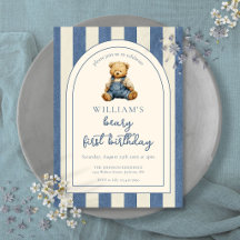 Urso de pelúcia de jeans azul no 1º aniversário