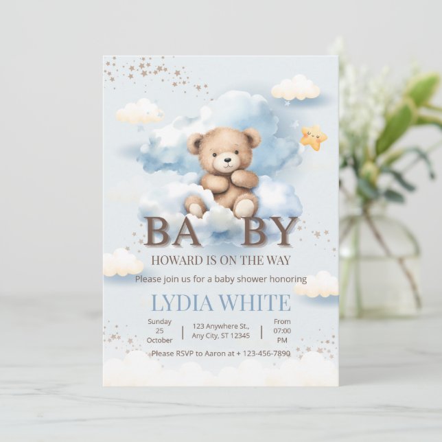 Convite Urso de Pelúcia Editable Churrasco de Bebê Mal Pos (Em pé/Frente)
