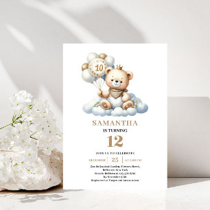 Convite Urso de pelúcia fofo de aniversário de 10 anos Bal