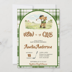 Convite Urso de Pelúcia Fofo de Golfe Novo no Clube Chá de