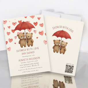 Convite Urso de pelúcia Hearts "Chuva de Amor" Chá de bebê