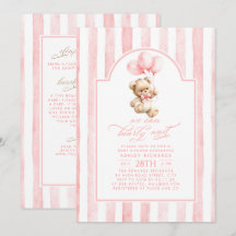 Urso de Pelúcia Listras Rosa Baby Shower Tudo em U