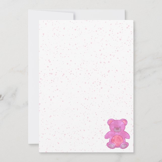 Convite Urso de Pelúcia Rosa Fofo Personalizado (Frente)