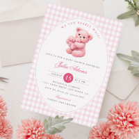 Urso de pelúcia rosa xadrez neutro para chá de beb