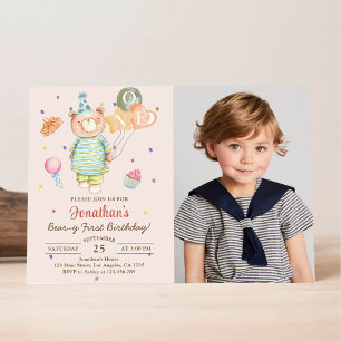 Convite Urso de Pelúcia Sage Verde Beary Primeiro Aniversá