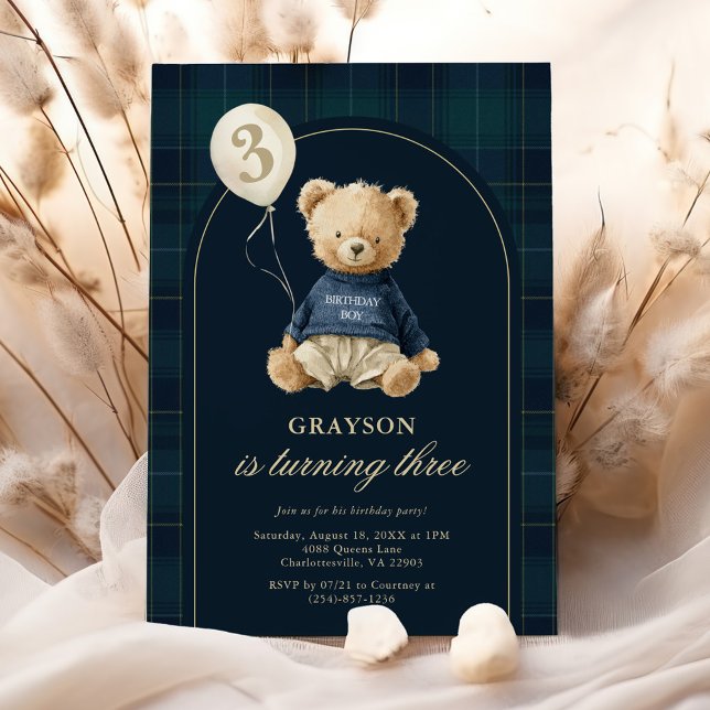 Convite Urso de Pelúcia Teddy Elegante de Aniversário (Criador carregado)