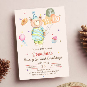 Convite Urso de Pelúcia Verde Sage Beary Segundo Aniversár