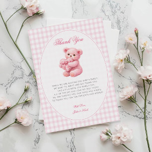 Convite Urso de pelúcia xadrez rosa Churrasco de bebê neut