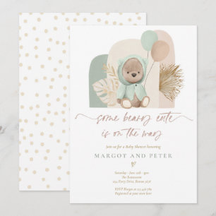 Convite Urso de Teddy Algum Chá de fraldas de Beary Cute B