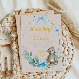 Convite Urso de Teddy Azul É um Chá de fraldas