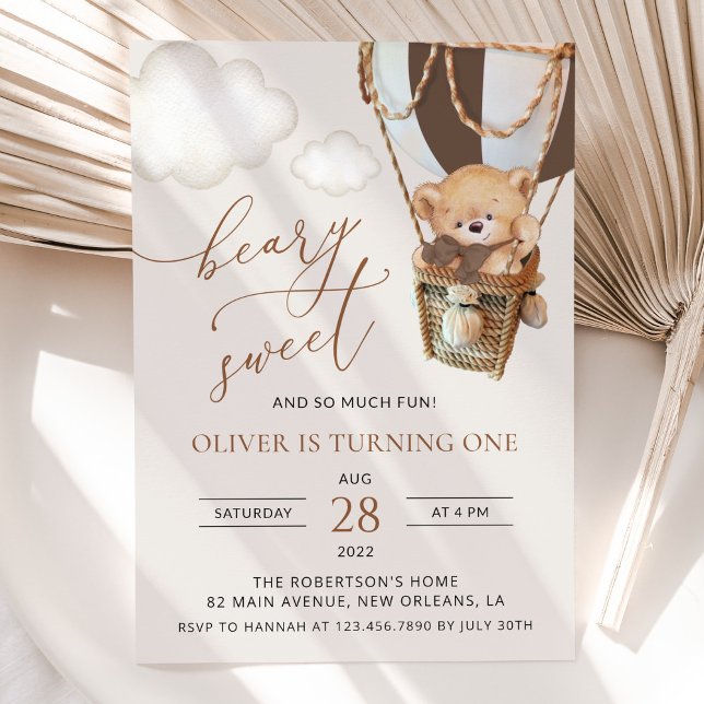 Convite Urso de Teddy, Balão de Ar Quente Castanho, Primei (Criador carregado)