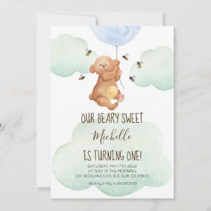 Convite Urso de Teddy Beary primeiro aniversario