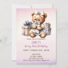 Convite Urso de Teddy Bonito com Balões e Presentes