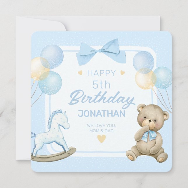 Convite Urso De Teddy Bonito E Cavalo De Fogueira (Frente)