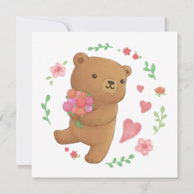 Convite Urso de Teddy com Flores (Frente)