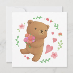 Convite Urso de Teddy com Flores