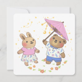 Convite Urso de Teddy e Coelhinho sob a Ilustração das Est