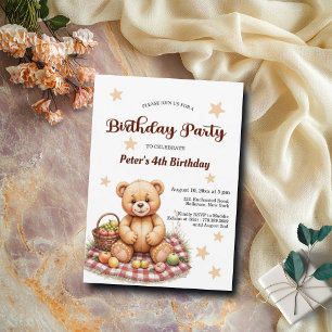 Convite Urso de Teddy na Festa de Quarto Aniversário do Pi