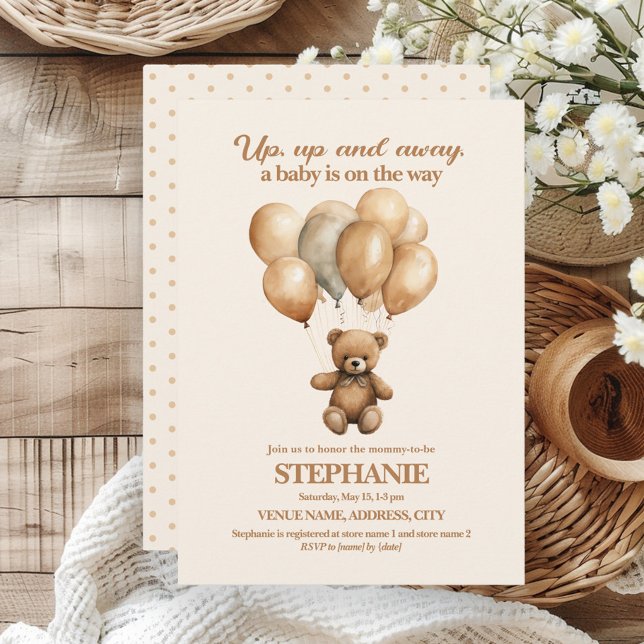 Convite Urso De Teddy Para Cima Sem Sexo Neutro (Vintage teddy bear and balloons gender neutral baby shower invitation)