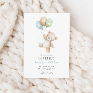 Convite Urso de Teddy primeiro aniversario do Beary First 