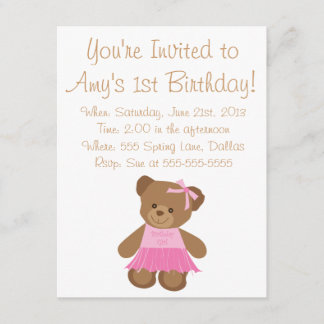 Convite Urso de ursinho do aniversário com tutu