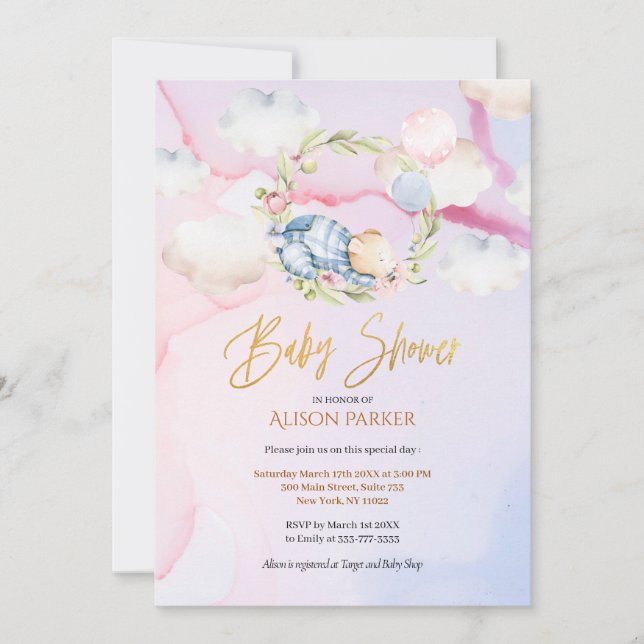 Convite Urso do Sono da Floresta Fairytale | CHÁ DE FRALDA (Frente)