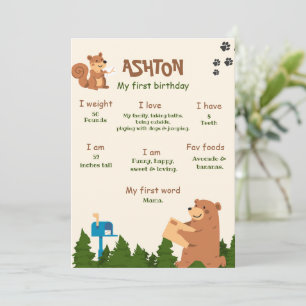 Convite Urso Editável Primeiro Aniversário Floresta Urso M
