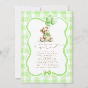 Convite Urso Elegante Xadrez Verde Salvia Churrasco de Beb