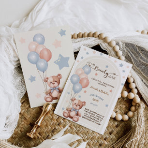 Convite Urso em Aquarela com Balões Chá de Bebê Rústico