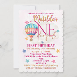 Convite Urso em um balão de ar quente rosa