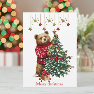 Convite Urso Encantador & Árvore de Natal Feliz Natal
