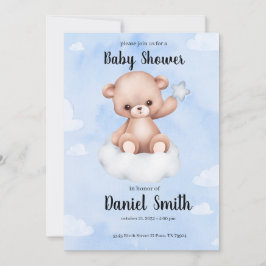 Convite Urso Estável de Cor Azul para Chá de fraldas