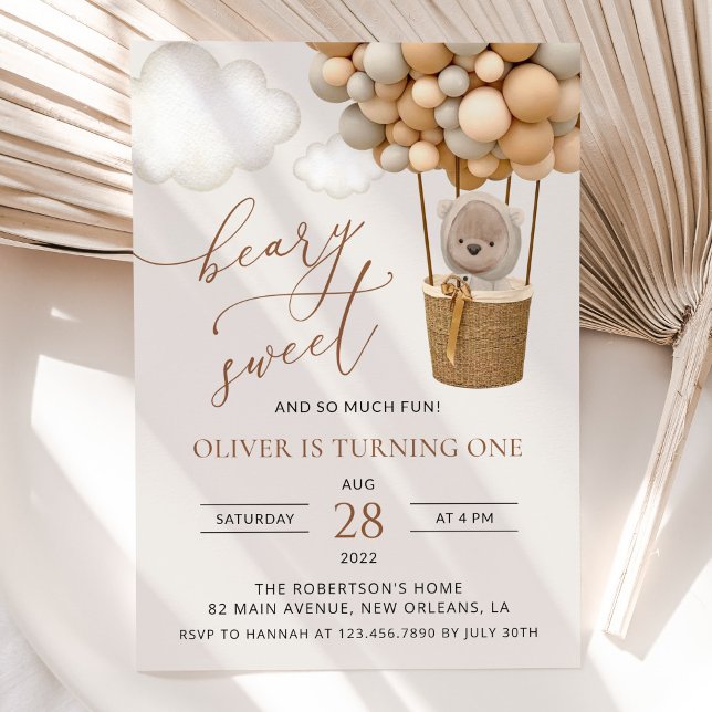 Convite Urso Gelado, Balões de Beige, Primeiro Aniversário (Criador carregado)