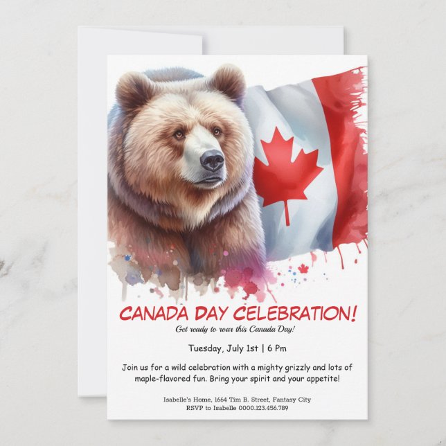 Convite Urso Grizzly poderoso e canadense | Dia do Canadá (Frente)
