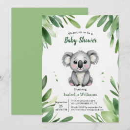 Convite Urso Koala Bonito com Chá de fraldas de Folhas Ver