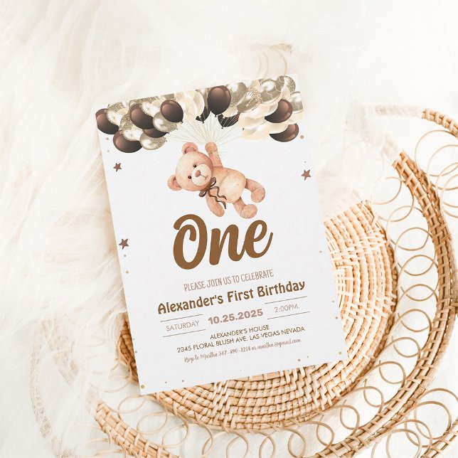 Convite Urso-Menino com Balões - Aniversário do Urso-de-Te (Criador carregado)