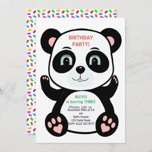 Convite Urso Panda Bonito e Confetti Multicolorido