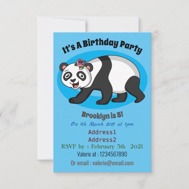 Convite Urso panda bonito e feliz com desenho animado (Frente)