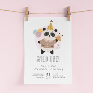 Convite Urso Panda Bonito Festejando 1º Aniversário