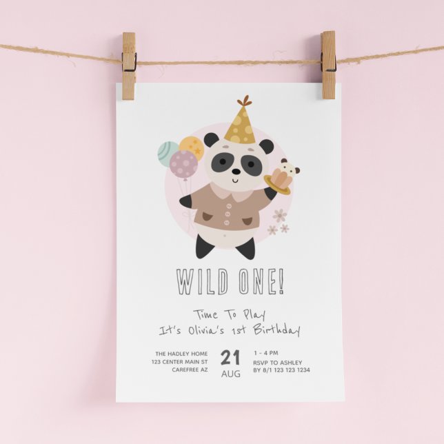 Convite Urso Panda Bonito Festejando 1º Aniversário (Criador carregado)