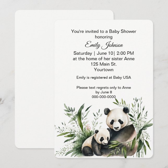 Convite Urso Panda Com Filhote (Frente/Verso)