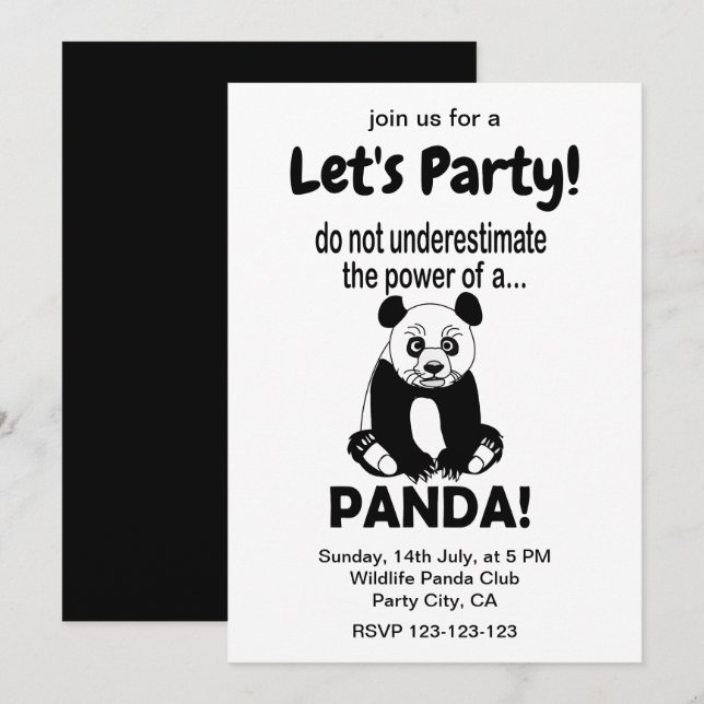 Convite Urso Panda Engraçado Fofo Animal Panda (Frente/Verso)